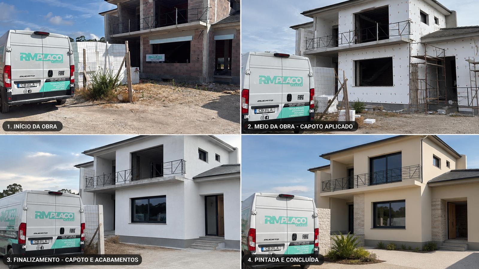 Sequência da obra da moradia em Vagos: início, aplicação de capoto e finalização pela RM PLACO